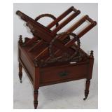 MAHOGANY SPINDLE MAGAZINE RACK WITH DRAWER, 28