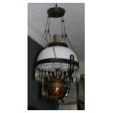 VICTORIAN PULL DOWN COTTAGE LAMP, MILK GLASS