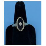 12KT BLACK ONYX & DIAMOND 14KT RING 2.3 DWT SZ 9