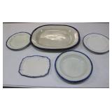 FIVE 19TH C. BLUE FEATHER EDGE PLATES & PLATTER,