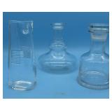 3 DECANTERS - ORREFORS PINCHED 9.25', 8.5' SQUAT
