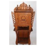 UNUSUAL OAK CARVED MUSIC CABINET, APPLIED