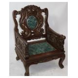CARVED ORIENTAL MAHOGANY LOW CHAIR WITH MARBLE