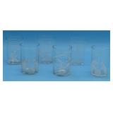 END OF PROBATION SET OF 6 ETCHED GLASSES CIRCA