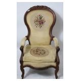 VICTORIAN WALNUT GENS CHAIR, NEEDLEPOINT BACK &