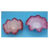 2 PINK CASED GLASS BRIDES BOWLS, RUFFLED EDGES,