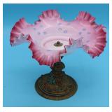 VICTORIAN ART GLASS BRIDES BOWL, PINK RUFFLED