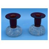 PAIRPOINT RUBY & TIMED RELEASE BUBBLE CANDLESTICK