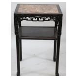 CHINESE TEAK MARBLE TOP STAND WITH 1 SHELF, OLD
