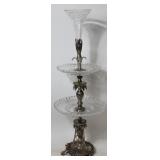 ORNATE CRYSTAL & SILER PLATE 2 TIER SERVER WITH