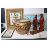 LOT ORIENTAL ITEMS, LARGE FLOUR POT AS IS,