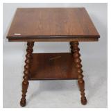 VICTORIAN OAK SPLAY LEG LAMP TABLE, TURNED LEGS,