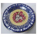 SILVER OVERLAY PORCELAIN PLATE WITH HAND PAINTED