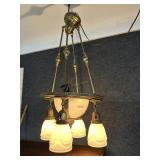 ART DECO HANGING LAMP WITH BRASS & EMBOSSED SHADE