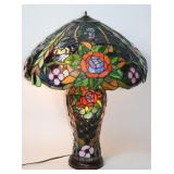 CONTEMPORARY LEADED GLASS LAMP, FLORAL WITH