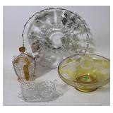 6 PCS. GLASS LOT, SILVER OVERLAY TRAY, 13 3/4'