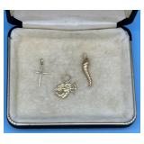 THREE 14KT CHARMS - CHERUB, CROSS WITH DIAMOND &