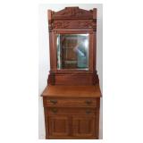 OAK COMMODE WITH BEVELED MIRROR, 2 DRAWER OVER 2