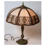 BENT PANEL LAMP, CARMEL SLAG GLASS PANELS, METAL