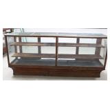 LARGE OAK SHOW CASE, COUNTER STYLE, BEVELED GLASS