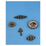 MICRO MOSAIC PINS & CROSS PENDANT - 5PCS TOTAL