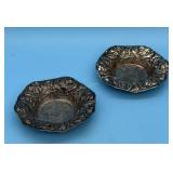 PAIR STERLING FLORAL BON BON DISHES ONE