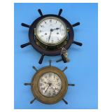 TWO SHIP CLOCKS WITH SHIP WHEEL DESIGN - SETH