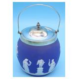 WEDGWOOD BLUE JASPERWARE BISCUIT JAR, MADE IN