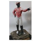 CAST CEMENT LAWN JOCKEY, DAMAGE TO HAND & LEGS,