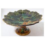 MAJOLICA LEAF DESIGN COMPOTE, 19TH/20TH C. 5' H,