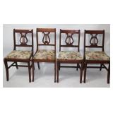 4 LYRE BACK SIDE CHAIRS, 20TH C., 3 MATCH, ALL