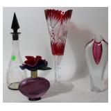 4 PCS. GLASS, VICTORIAN RUBY CUT OVERLAY VASE 12