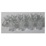 WESTE GERMAN CUT GLASS TRAY WITH 12 CUT CORDIALS