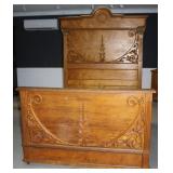 VICTORIAN TALL FULL SIZE CARVED MAPLE BED, 89' H,