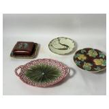 4PC MAJOLICA - SHELL MOTIF SARDINE BOX, ROUND