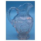 SIGNED LIBBEY CUT GLASS FOOTED PITCHER, 10 1/4'