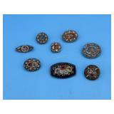 EIGHT MICRO MOSAIC PINS *SEE PHOTOS FOR WEAR