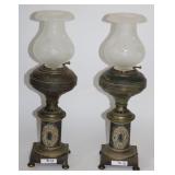 PAIR 19TH C. FLUID LAMPS, OLD FINISH, UNUSUAL