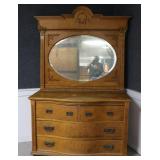 VICTORIAN MAPLE CHEST WITH TALL BEVELED MIRROR,