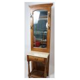 CONTEMPORARY OAK HALL STAND, HOOKS, MIRROR BACK,