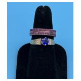 THREE 10KT RINGS - SAPPHIRE SOLITAIRE SZ 7.5 &