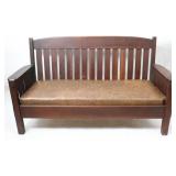 MISSION OAK SETTEE, STICKLEY STYLE, QUARTERED