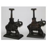PAIR HEAVY BRONZE ASIAN ELEPHANT CANDLE STICKS,