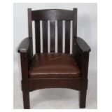 MISSION OAK ARM CHAIR, STICKLEY STYLE, QUARTERED