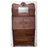 OAK LARKIN FALL FRONT DESK, BEVELED MIRROR,