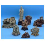 COLLECTION 8PC CARVED SOAPSTONE FACES & FIGURES