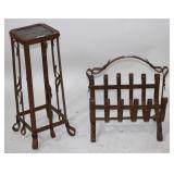 2 CONTEMPORARY IRON ITEMS, PLANT STAND, 24 1/2'
