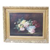 OIL ON CANVAS, STILL LIFE, ROSES IN BOWL, LATE