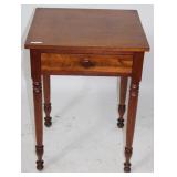 19TH C. WALNUT 1 DRAWER STAND, TURNED LEGS, OLD