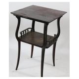 MAHOGANY LAMP TABLE, OLD WORN FINISH, 2 TIER WITH